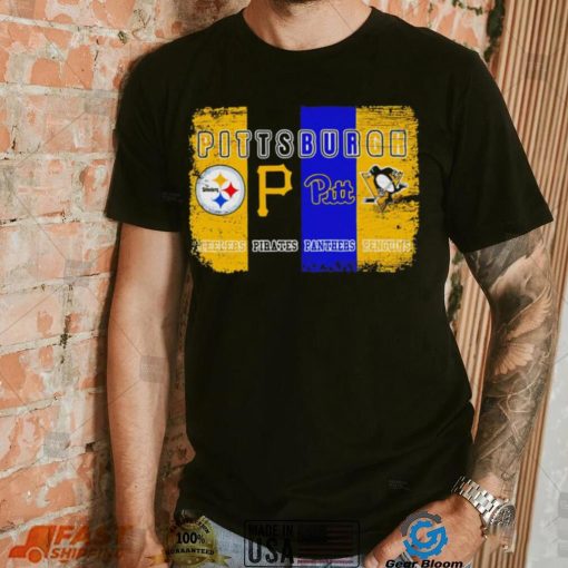 Pittsburgh city Pittsburgh Steelers Pittsburgh Pirates Pittsburgh Panthers Pittsburgh Penguins 4 teams sports logo flag retro shirt