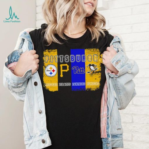 Pittsburgh city Pittsburgh Steelers Pittsburgh Pirates Pittsburgh Panthers Pittsburgh Penguins 4 teams sports logo flag retro shirt