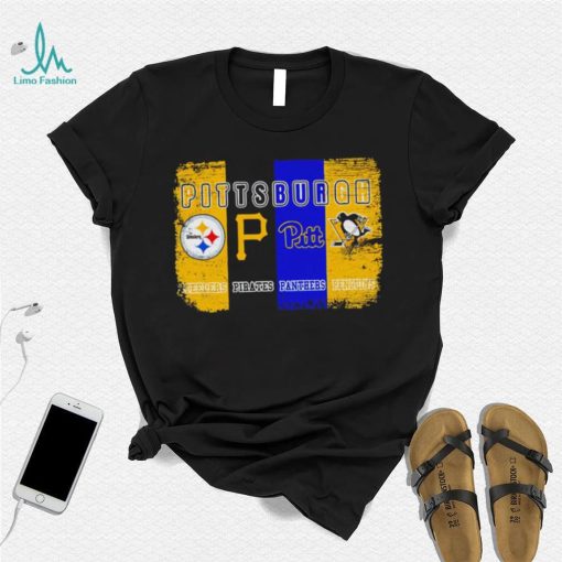Pittsburgh city Pittsburgh Steelers Pittsburgh Pirates Pittsburgh Panthers Pittsburgh Penguins 4 teams sports logo flag retro shirt