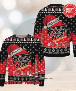 Pizza Hut Logo Santa Hat Pine Tree Snowflake Custom Name Ugly Christmas Sweater