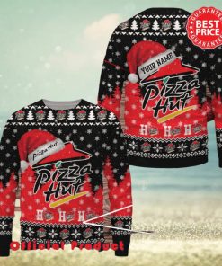 Pizza Hut Logo Santa Hat Pine Tree Snowflake Custom Name Ugly Christmas Sweater