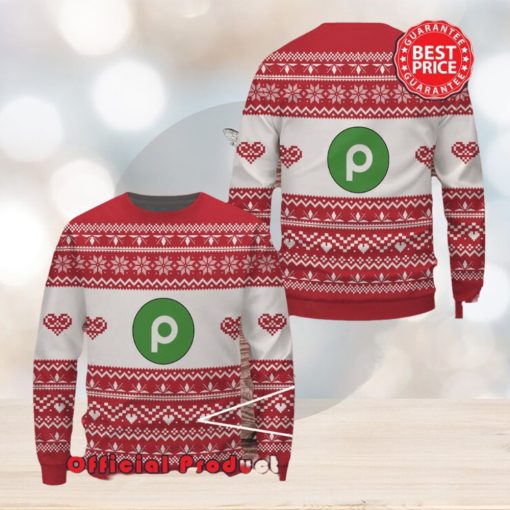 Publix Red White Design Logo Snowflake Heart Ugly Christmas Sweater