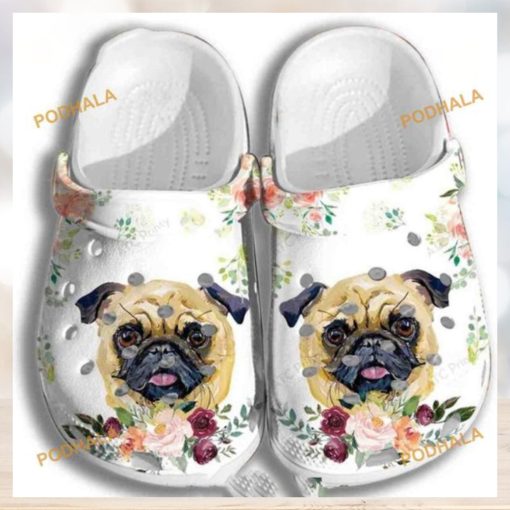 Pug Puppy Roses Flower Crocs