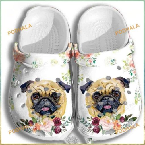 Pug Puppy Roses Flower Crocs