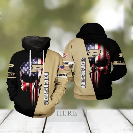 Purdue Boilermakers NCAA US Flag Skull 3D Printed Hoodie