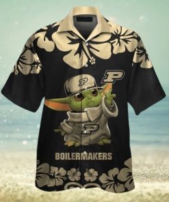 Purdue Hawaiian Shirt And Shorts Ncaa Purdue Boilermakers Baby Yoda Gold Black Aloha Shirts Basketball Star Wars Button Up Shirt NEW