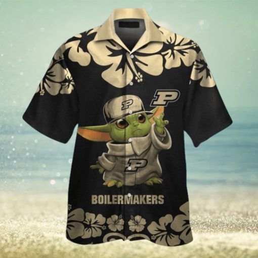 Purdue Hawaiian Shirt And Shorts Ncaa Purdue Boilermakers Baby Yoda Gold Black Aloha Shirts Basketball Star Wars Button Up Shirt NEW