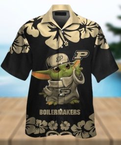 Purdue Hawaiian Shirt And Shorts Ncaa Purdue Boilermakers Baby Yoda Gold Black Aloha Shirts Basketball Star Wars Button Up Shirt NEW