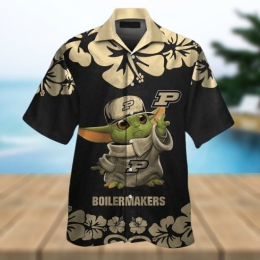 Purdue Hawaiian Shirt And Shorts Ncaa Purdue Boilermakers Baby Yoda Gold Black Aloha Shirts Basketball Star Wars Button Up Shirt NEW