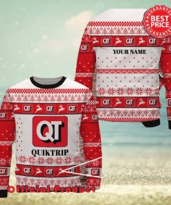 Quiktrip Custom Name White Design Logo Reindeer Ugly Christmas Sweater