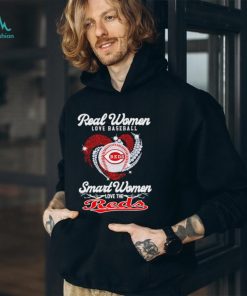 Real women love baseball smart women love the Cincinnati Reds baseball heart logo gift shirt