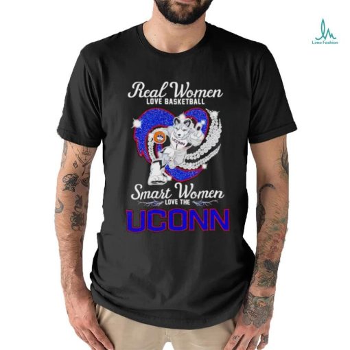 Real women love basketball smart women love the UConn mascot Jonathan the Husky shirt