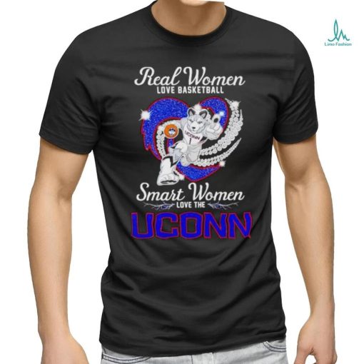 Real women love basketball smart women love the UConn mascot Jonathan the Husky shirt