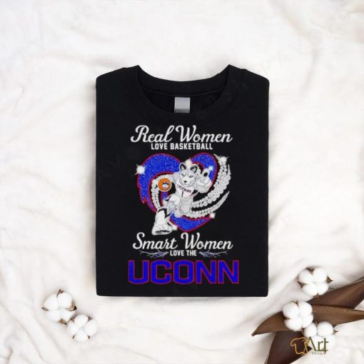 Real women love basketball smart women love the UConn mascot Jonathan the Husky shirt