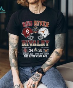 Red River Rivalry Oklahoma Sooners 34 Texas Longhorns 30 October 7, 2023 Cotton Bowl Stadium The River Runs Red T Shirt