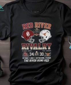 Red River Rivalry Oklahoma Sooners 34 Texas Longhorns 30 October 7, 2023 Cotton Bowl Stadium The River Runs Red T Shirt