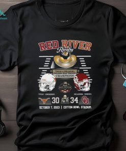 Red River Rivalry Texas Vs Oklahoma Golden Hat Trophy Champions Texas Longhorns 30 Oklahoma Sooners 34 October 7, 2023 Cotton Bowl Stadium T Shirt