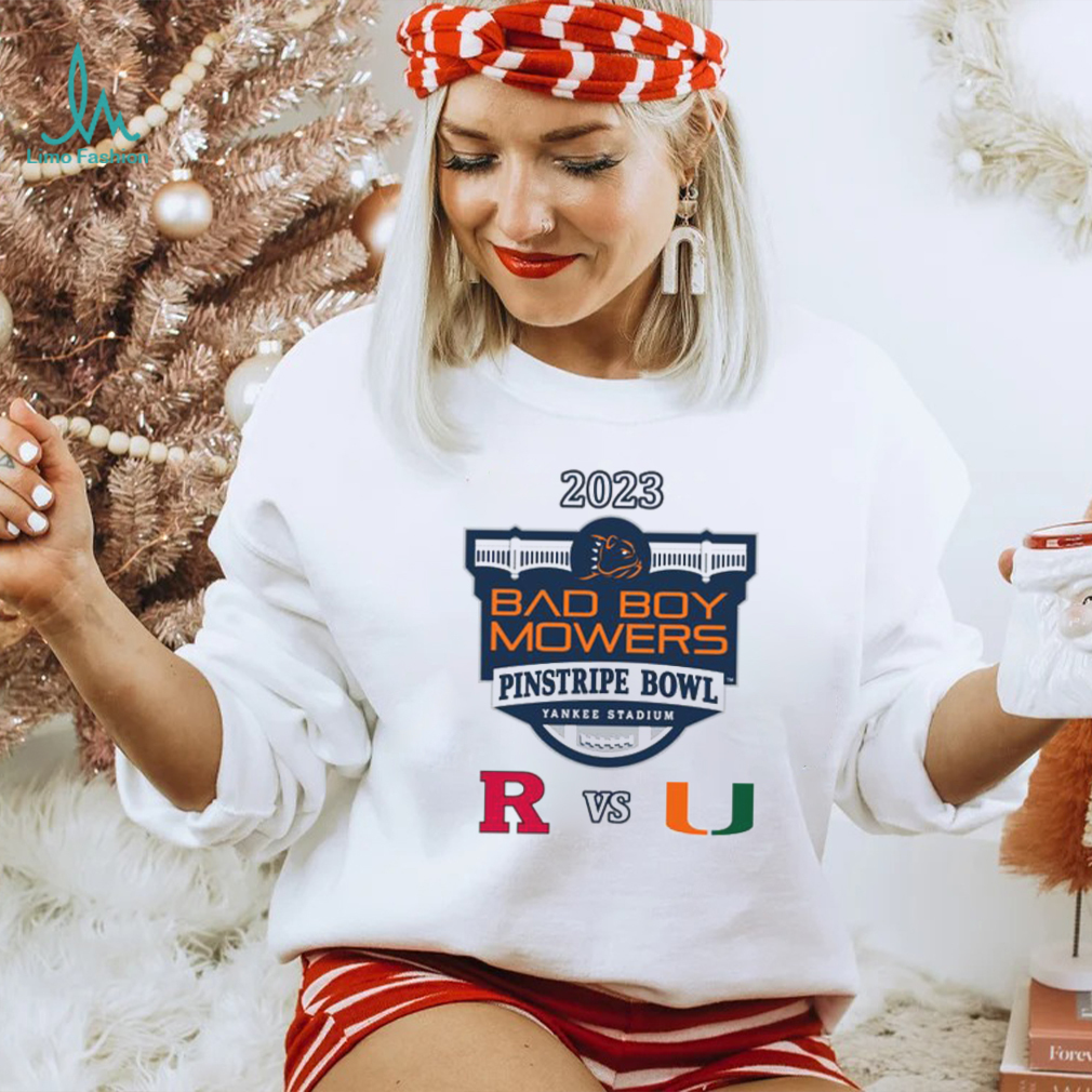 Rutgers Scarlet Knights vs Miami Hurricanes 2023 Bad Boy Mowers Pinstripe Bowl shirt Rutgers Scarlet Knights vs Miami Hurricanes 2023 Bad Boy Mowers Pinstripe Bowl shirt