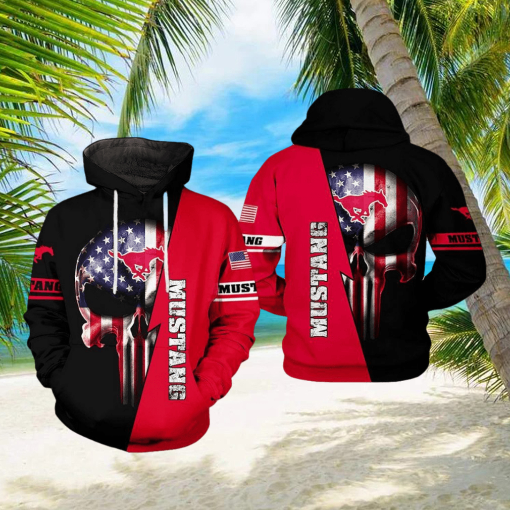 SMU Mustangs NCAA US Flag Skull 3D Printed Hoodie SMU Mustangs NCAA US Flag Skull 3D Printed Hoodie