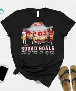 San Francisco 49ers football squad goals Samuel Aiyuk McCaffrey Purdy Bosa Kittle signatures shirt