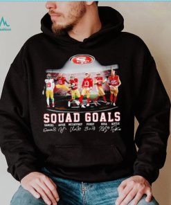 San Francisco 49ers football squad goals Samuel Aiyuk McCaffrey Purdy Bosa Kittle signatures shirt