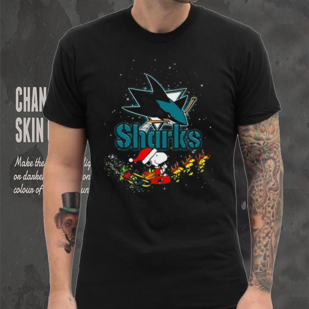 San Jose Sharks NHL Santa Snoopy and Woodstock Christmas T Shirt San Jose Sharks NHL Santa Snoopy and Woodstock Christmas T Shirt