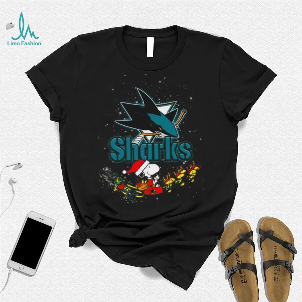 San Jose Sharks NHL Santa Snoopy and Woodstock Christmas T Shirt San Jose Sharks NHL Santa Snoopy and Woodstock Christmas T Shirt