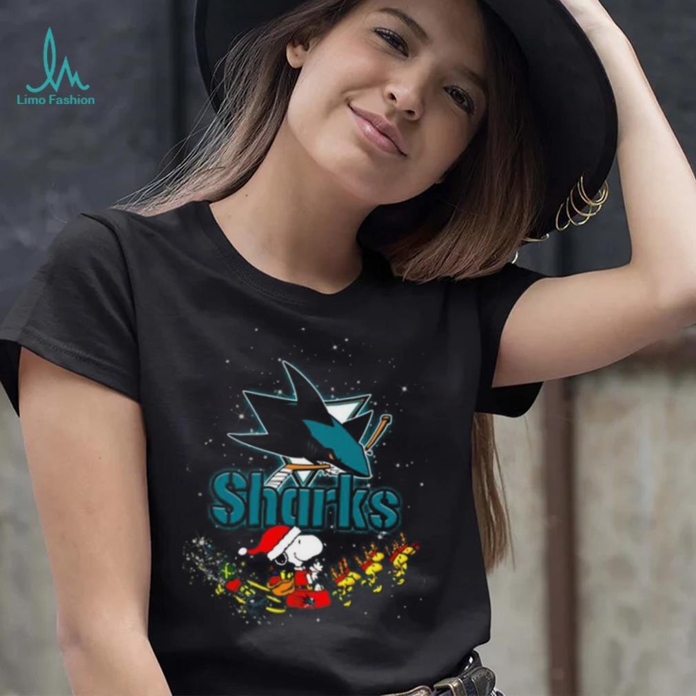San Jose Sharks NHL Santa Snoopy and Woodstock Christmas T Shirt San Jose Sharks NHL Santa Snoopy and Woodstock Christmas T Shirt