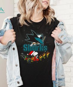San Jose Sharks NHL Santa Snoopy and Woodstock Christmas T Shirt, hoodie, sweater, long sleeve and tank top San Jose Sharks NHL Santa Snoopy and Woodstock Christmas T Shirt