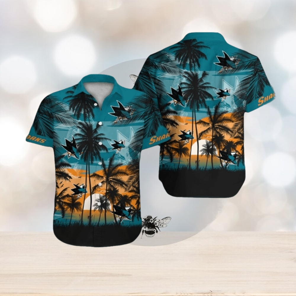 San Jose Sharks Short Sleeve Button Up Tropical Hawaiian Shirt San Jose Sharks Short Sleeve Button Up Tropical Hawaiian Shirt