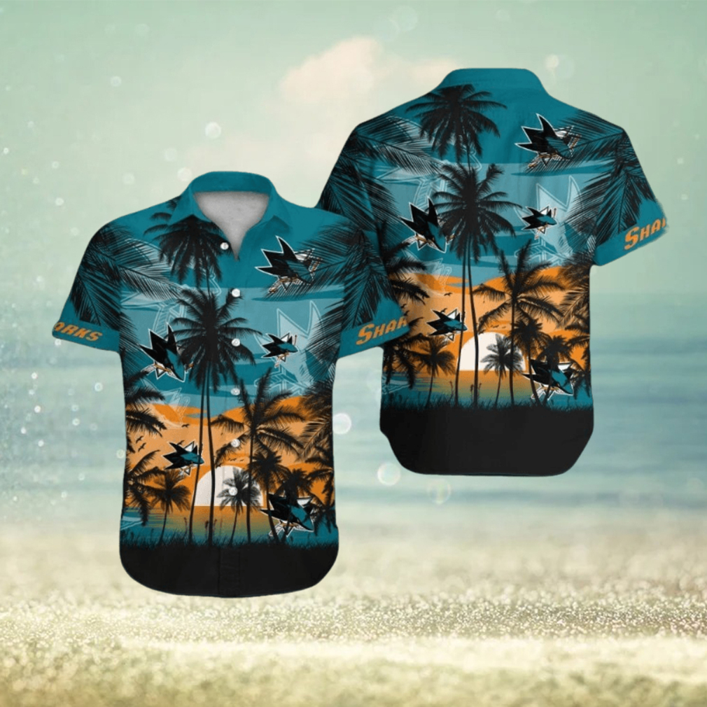 San Jose Sharks Short Sleeve Button Up Tropical Hawaiian Shirt San Jose Sharks Short Sleeve Button Up Tropical Hawaiian Shirt