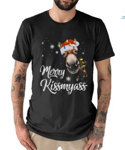 Santa Donkey and light Christmas Merry Kissmyass 2023 Christmas Shirt