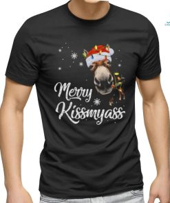 Santa Donkey and light Christmas Merry Kissmyass 2023 Christmas Shirt