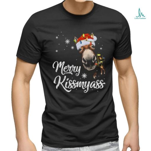 Santa Donkey and light Christmas Merry Kissmyass 2023 Christmas Shirt