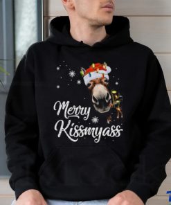 Santa Donkey and light Christmas Merry Kissmyass 2023 Christmas Shirt
