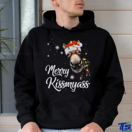 Santa Donkey and light Christmas Merry Kissmyass 2023 Christmas Shirt