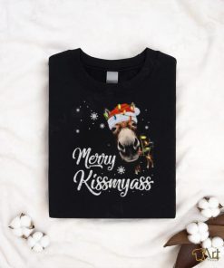 Santa Donkey and light Christmas Merry Kissmyass 2023 Christmas Shirt