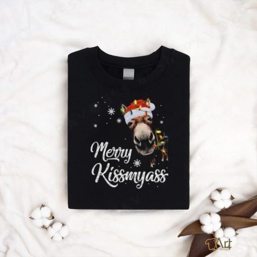 Santa Donkey and light Christmas Merry Kissmyass 2023 Christmas Shirt