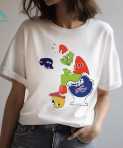 Santa Grinch Cincinnati Bengals Shit On Buffalo Bills Toilet And Los Angeles Chargers Helmet Christmas Shirt