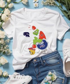 Santa Grinch Cincinnati Bengals Shit On Buffalo Bills Toilet And Los Angeles Chargers Helmet Christmas Shirt
