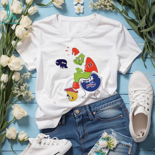Santa Grinch Cincinnati Bengals Shit On Buffalo Bills Toilet And Los Angeles Chargers Helmet Christmas Shirt