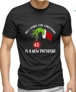 Santa Grinch Hand All I want for christmas 45 is a new president T shirt