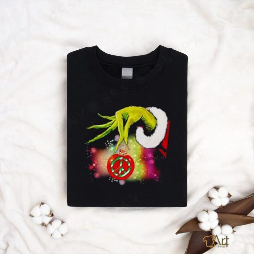 Santa Grinch Hand Holding Hippie Christmas Shirt