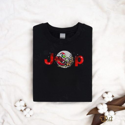 Santa Grinch driving reindeer cart Jeep Christmas 2023 T shirt