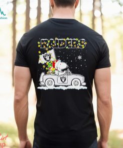 Santa Snoopy and Woodstock driving car Las Vegas Raiders winter Christmas shirt