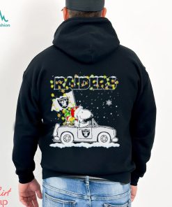 Santa Snoopy and Woodstock driving car Las Vegas Raiders winter Christmas shirt