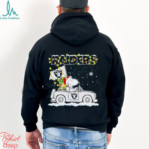 Santa Snoopy and Woodstock driving car Las Vegas Raiders winter Christmas shirt