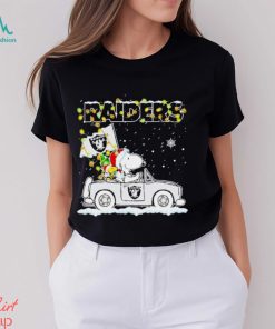 Santa Snoopy and Woodstock driving car Las Vegas Raiders winter Christmas shirt