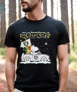 Santa Snoopy and Woodstock driving car Las Vegas Raiders winter Christmas shirt