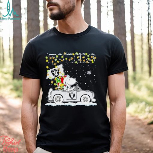 Santa Snoopy and Woodstock driving car Las Vegas Raiders winter Christmas shirt